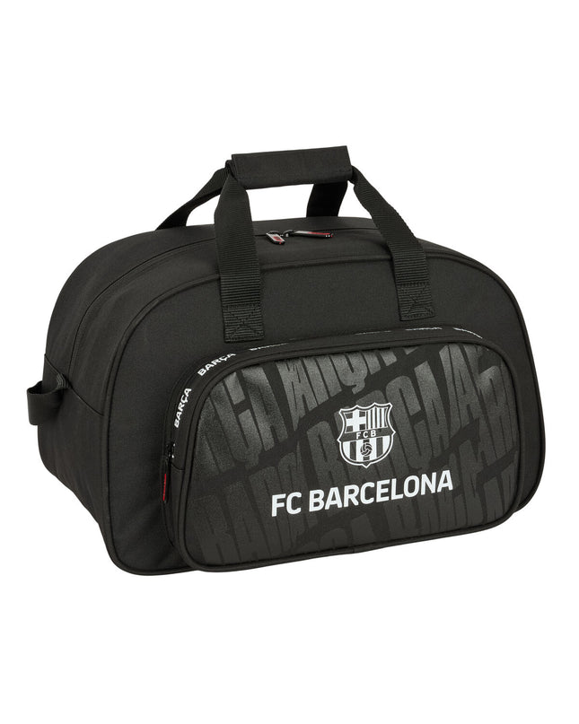 F.C. Barcelona black sports bag with handles, measuring 40x24x23 cm, designed for sports and outdoor activities.
