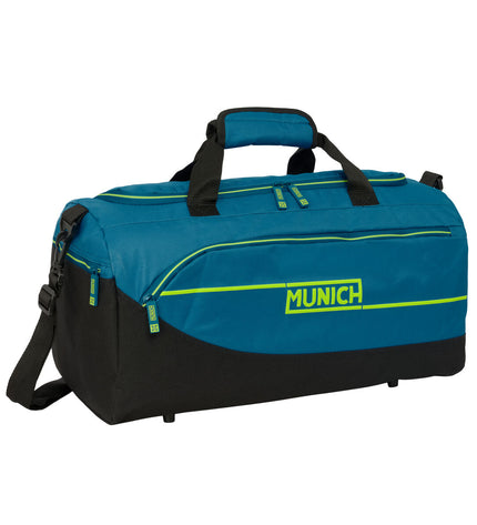 Munich Sporttas Land Zwart Groen, outdoor sports bag with 50x25x25 cm dimensions, black and green fabric, sturdy handles and zip closure.