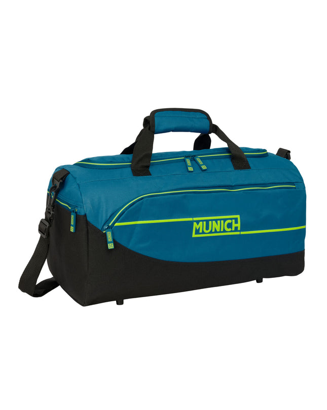 Munich Sporttas Land Zwart Groen, outdoor sports bag with 50x25x25 cm dimensions, black and green fabric, sturdy handles and zip closure.