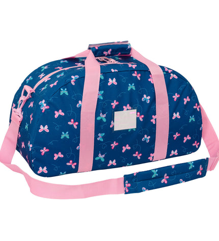 BlackFit8 Sporttas BlackFit8 Mariposas multicolour outdoor bag with handles, 50x26x20 cm, featuring butterfly patterns and multiple compartments.