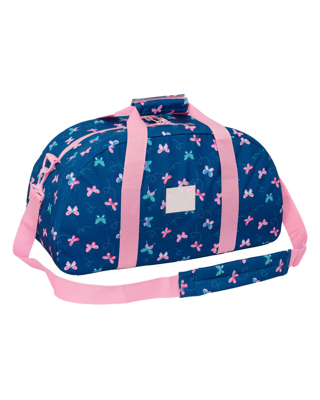 BlackFit8 Sporttas BlackFit8 Mariposas multicolour outdoor bag with handles, 50x26x20 cm, featuring butterfly patterns and multiple compartments.