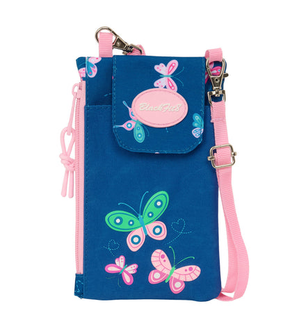 BlackFit8 Portemonnee in black with colorful butterfly design, showing multiple card slots and wallet compartments.