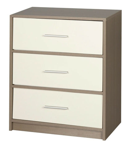 Max Home nightstand in white and gray, measuring 58x70x30 cm, featuring a modern design with a drawer and open storage.