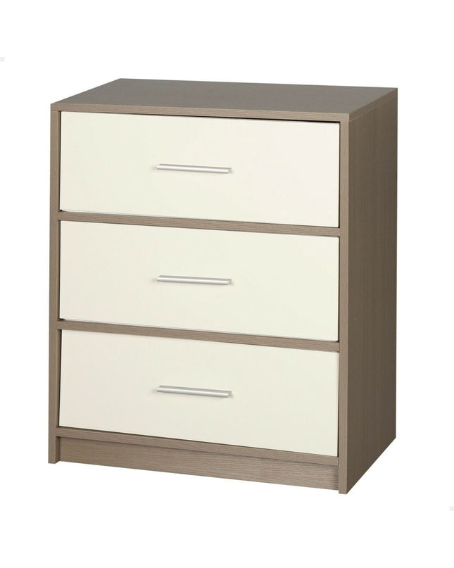 Max Home nightstand in white and gray, measuring 58x70x30 cm, featuring a modern design with a drawer and open storage.
