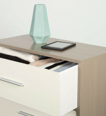 Max Home Nachtkastje in wit en grijs, 58x70x30 cm, modern bedside table with a sleek design, suitable for bedroom decor.