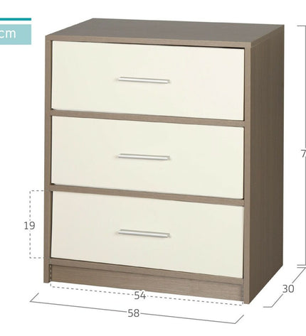 Max Home Nachtkastje in wit en grijs, 58x70x30 cm, modern bedside table with clean lines and storage space.