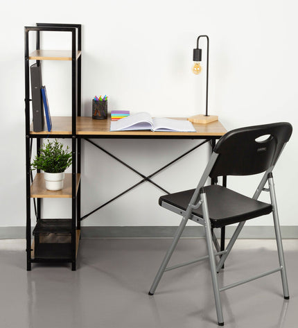 Max Home melamine spaanderplaat bureau met plank, staal finish, 120x12x64 cm, geschikt voor huis en koken meubel.