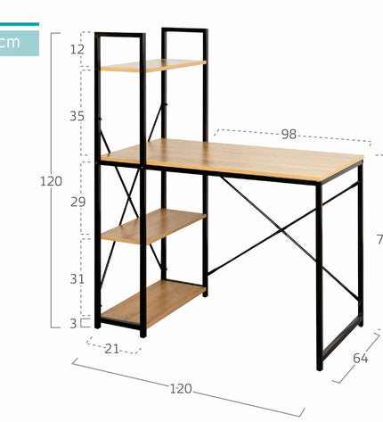 Max Home melamine spaanplaat bureau met plank, staal finish, 120 x 12 x 64 cm, suitable for home furniture and kitchen use.