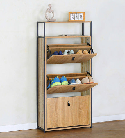 Max Home schoenenrek Max Home for home organization, showing a black shoe rack with multiple shelves for storage.