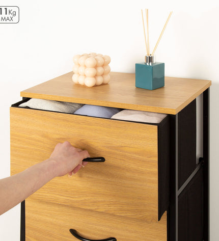Max Home black bedside table with 40x52x30 cm dimensions, featuring a sleek modern design in a living space.