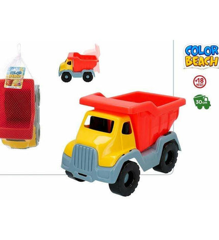 Colorbaby Kiepwagen 30 cm strand speelgoed with colorful plastic wheels and a handle, designed for outdoor play and fun.