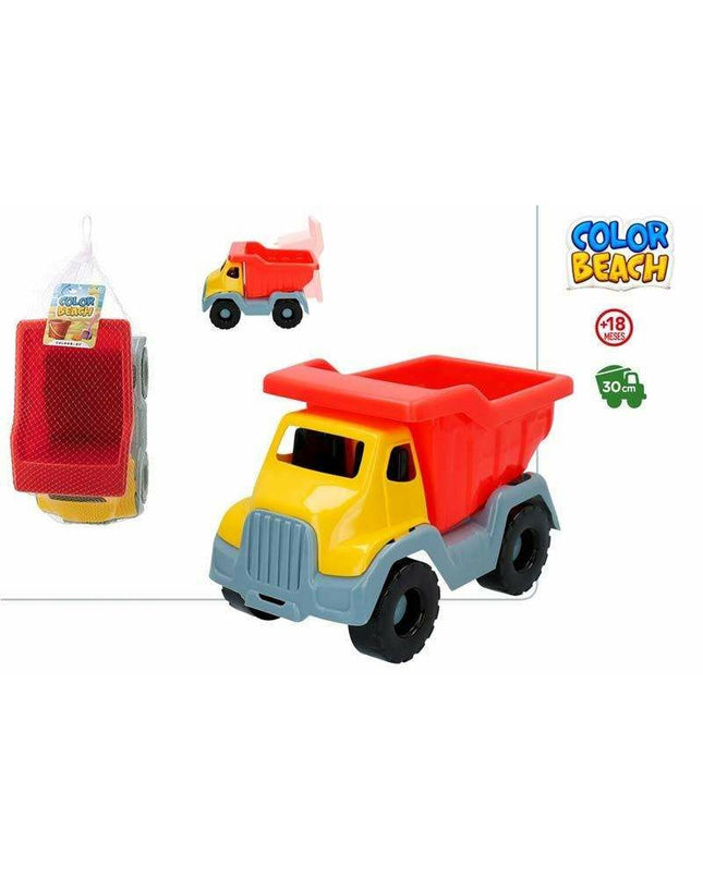 Colorbaby Kiepwagen 30 cm strand speelgoed with colorful plastic wheels and a handle, designed for outdoor play and fun.