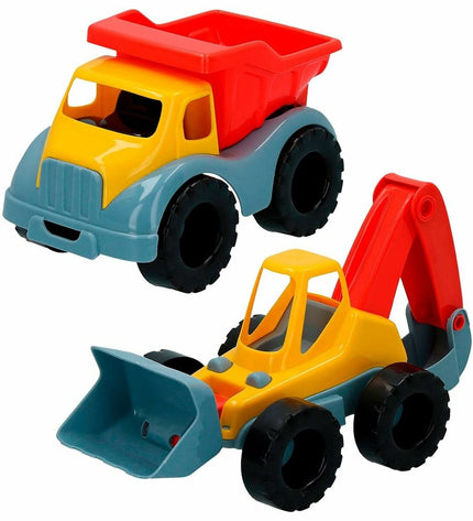 Colorbaby 26cm toy construction set with a gray excavator and truck, perfect for outdoor play and imaginative games.