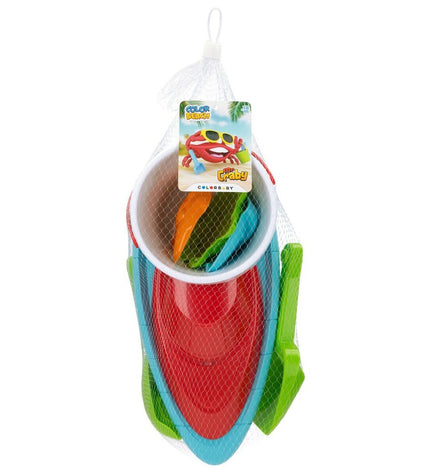 Colorbaby strandspeelgoedset with colorful plastic rings for children, suitable for outdoor play and sports activities.