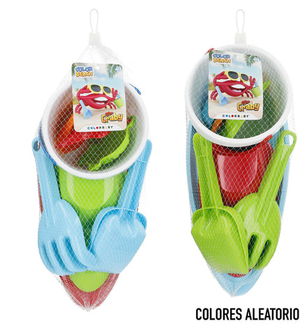 Colorbaby strandspeelgoedset, outdoor play and sports toy with colorful flexible strands for children, shown in a vibrant outdoor setting.