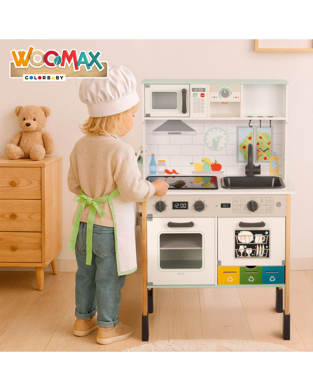 Woomax pretend toy kitchen set measuring 81x97x30 cm, ideal for imaginative play and role-playing games.