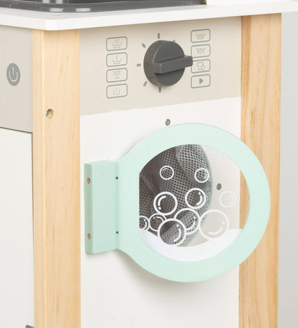 Woomax toy kitchen set with stove, sink, and storage, measuring 81x97x30 cm, designed for imaginative play in children's games.