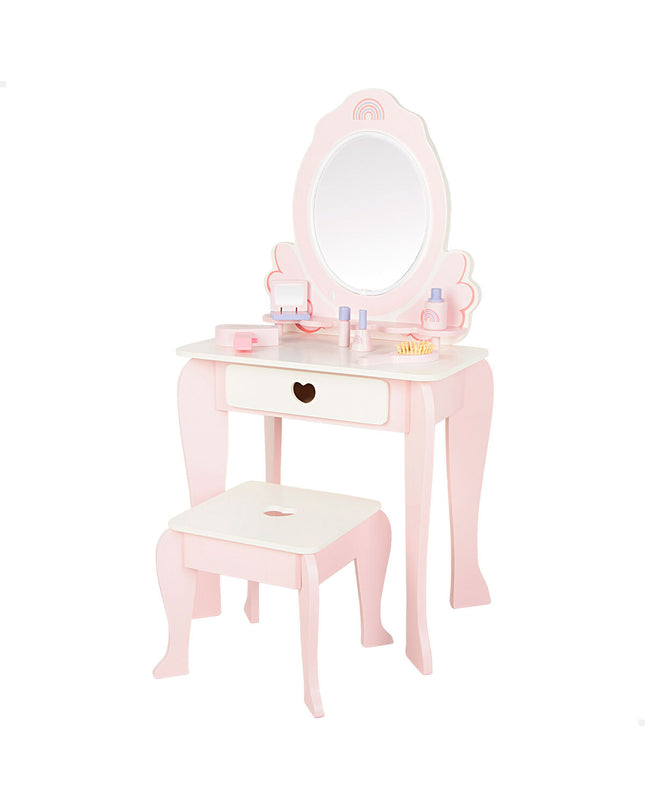 Woomax children's toy dressing table in white and pink, 48x92x32 cm, ideal for imaginative play and role-playing games.