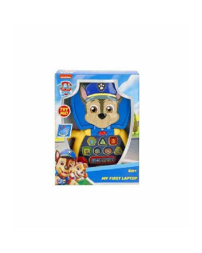 Electronic Paw Patrol laptop toy for kids, featuring colorful buttons and images of Paw Patrol characters, suitable for children.