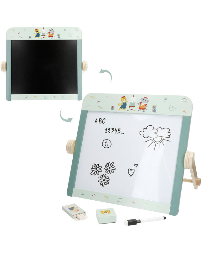 Woomax Bord 2 in 1 speelgoed en games for creative activities, featuring colorful game pieces and a versatile playboard.