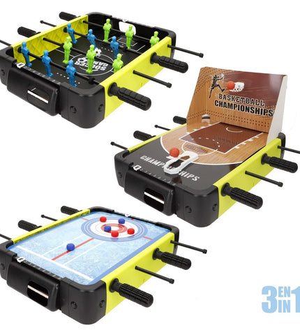 Colorbaby Tafelvoetbal set with colorful players and goalposts, perfect for children's tabletop soccer games.