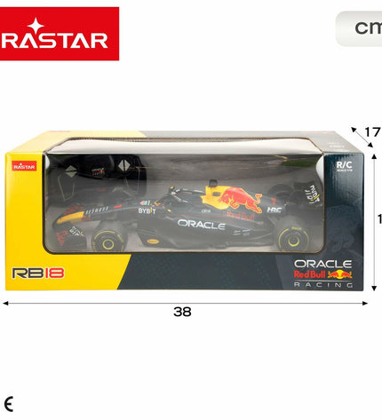 Red Bull RB Racing RB18 F1 remote control toy car, 1:18 scale, detailed model in red and black with racing decals.