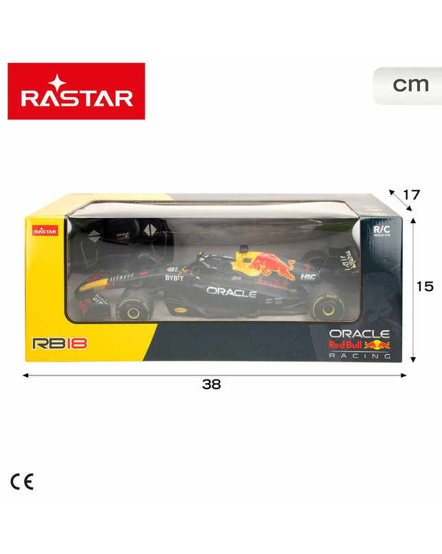 Red Bull RB Racing RB18 F1 remote control toy car, 1:18 scale, detailed model in red and black with racing decals.
