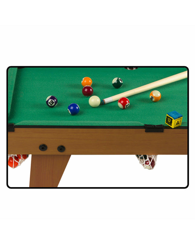 AquaSport Americano Tafelbiljart game set with 62x15x36 cm size, featuring colorful billiard balls and cues on a play surface.