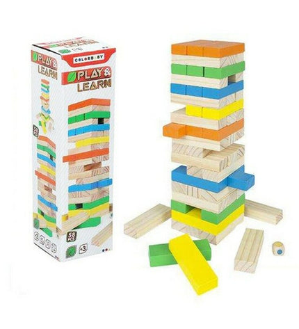 Woomax Bouwspel met blokken, 58-piece set of colorful building blocks for kids, 26 cm tall, suitable for imaginative play