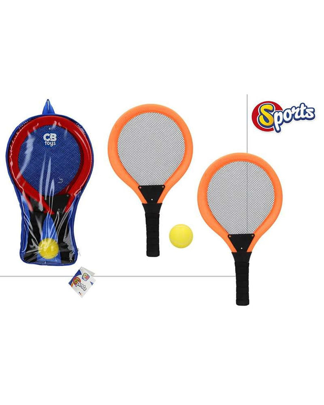 Colorbaby racquet set with colorful plastic racquets and balls for outdoor play, perfect for children’s sports activities.