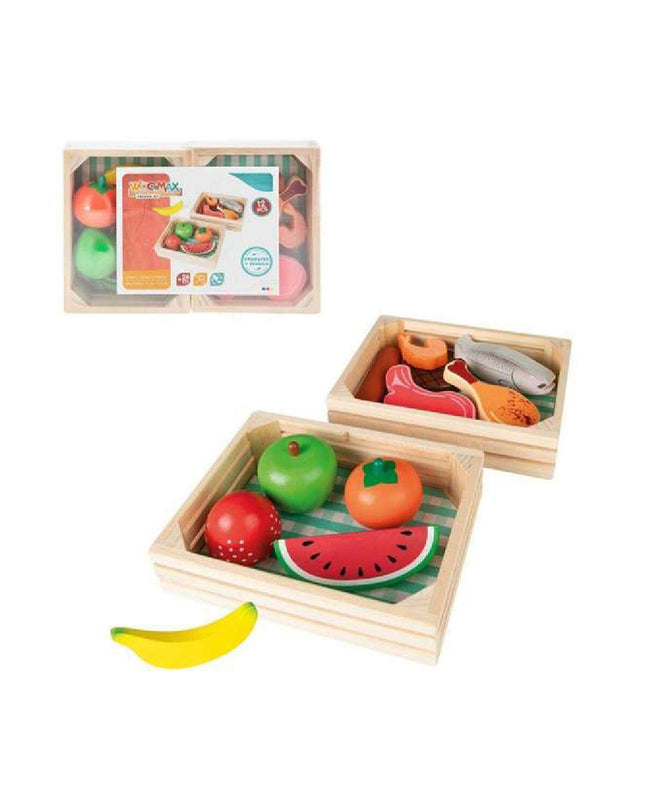Woomax Eten speelgoedset with 12 pieces, pretend food and utensils for kids, colorful plastic play food and accessories.