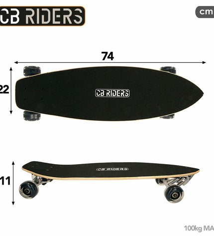 Colorbaby wooden skateboard, 74x22 cm, suitable for outdoor play, featuring colorful deck and sturdy wheels.