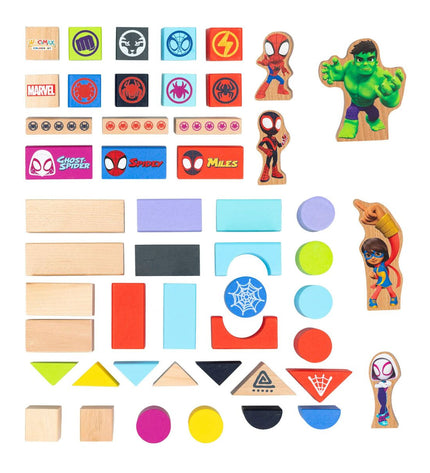 Colorful Spidey Amazing Friends wooden kids' puzzle with Spidey character and playful images, designed for children's brain games.