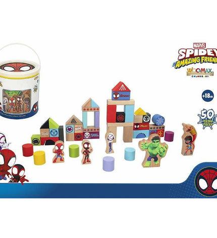 Colorful Spidey Amazing Friends wooden children's puzzle featuring Spider-Man and friends, perfect for kids' educational play.