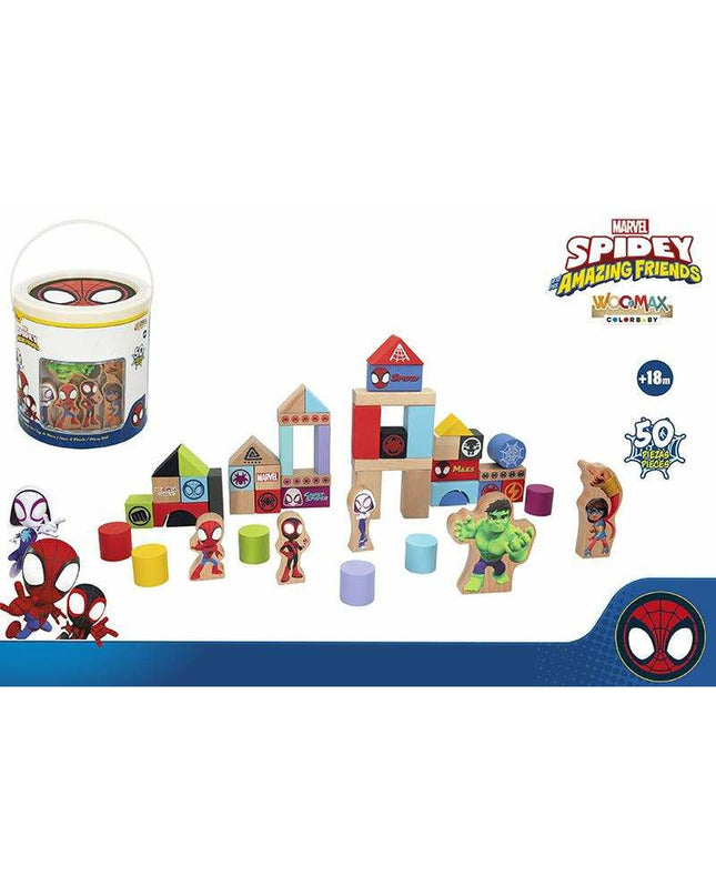 Colorful Spidey Amazing Friends wooden children's puzzle featuring Spider-Man and friends, perfect for kids' educational play.