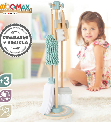 Woomax Reinig & Opberg Kit for speelgoed and imiteerspelletjes, measuring 23.5 x 75 x 23.5 cm, with cleaning accessories and storage compartments
