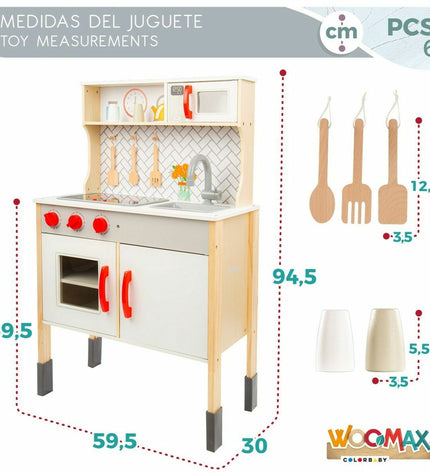 Woomax speelgoedkeuken, imitatie keukenset met oven, spoelbak en kookplaten, hoogte 94.5 cm, geschikt voor kinderen.