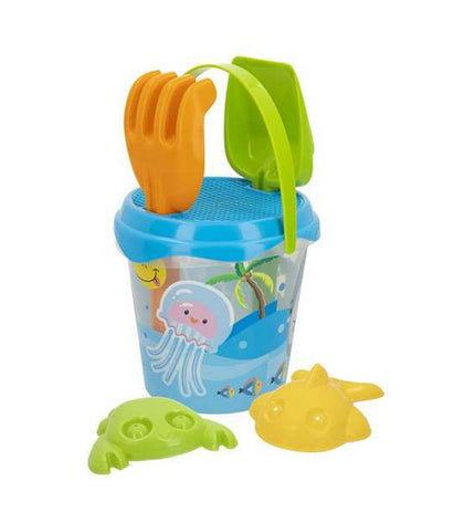 Colorbaby beach toy set with colorful plastic shovels and rakes, 27 cm size, designed for outdoor play and sandcastle building.