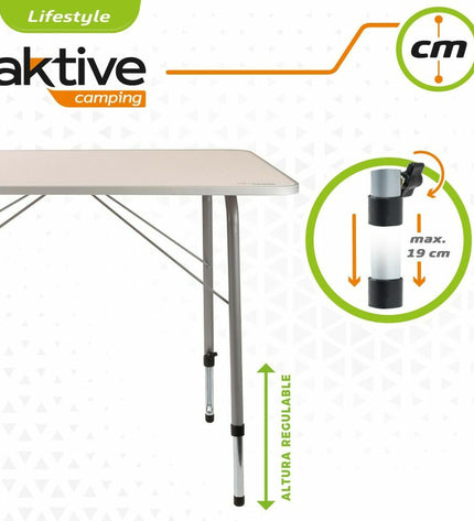 Aktive foldable camping table in white, 80x60cm, suitable for outdoor activities like camping and hiking.