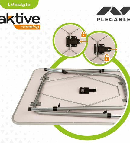 Aktive folding camping table in white, 80x60 cm, lightweight and portable for outdoor camping and outdoor activities.