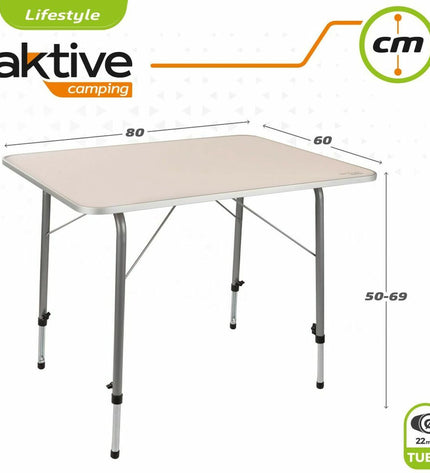 Aktive foldable camping table, 80x60cm, white, suitable for outdoor camping and outdoor activities, lightweight and portable.