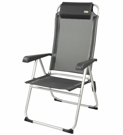 Aktive black camping chair with headrest, compact outdoor seat measuring 44x55x101 cm, ideal for camping and outdoor activities.