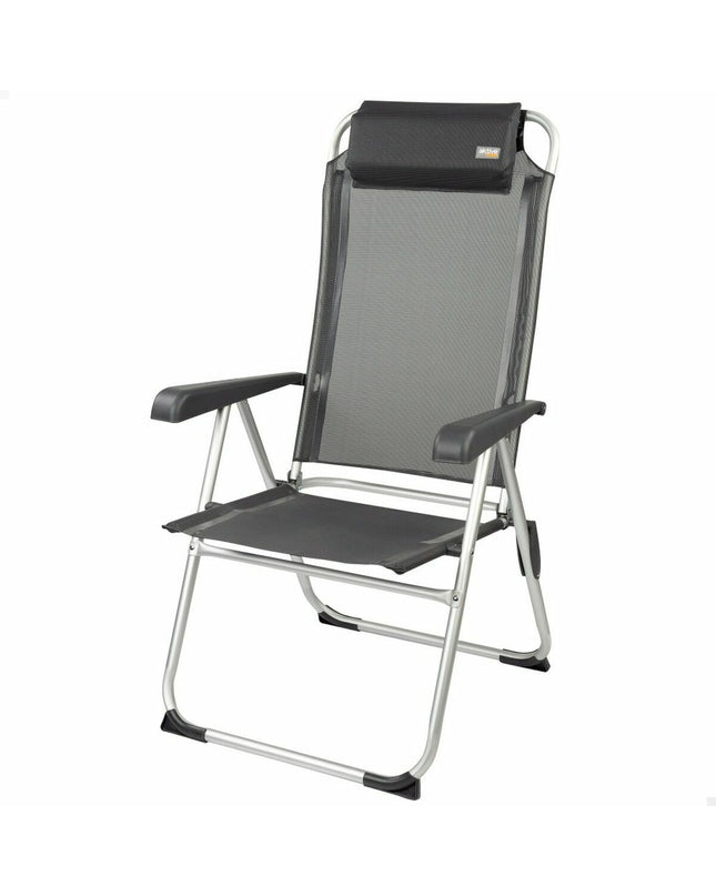 Aktive black camping chair with headrest, compact outdoor seat measuring 44x55x101 cm, ideal for camping and outdoor activities.