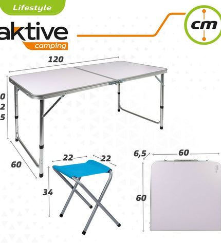 Aktive Tafel Aktive outdoor camping table with 120x70x60 cm size, suitable for sport, camping, and outdoor activities.