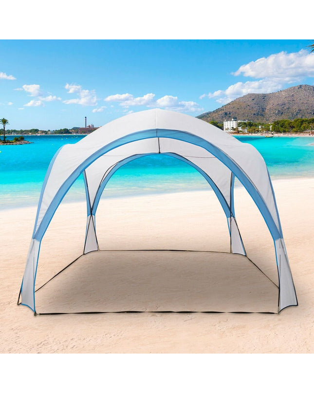 Aktive Strandtent for camping, measuring 320x260x320 cm, set up outdoors with fabric and tent poles.