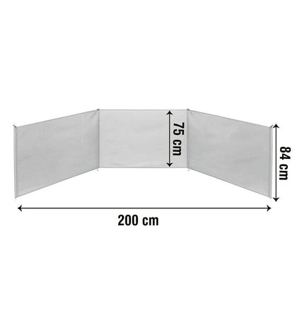 Blue Aktive windscherm for outdoor camping and hiking, measuring 200 x 75 x 84 cm, ideal for sport and outdoor activities.