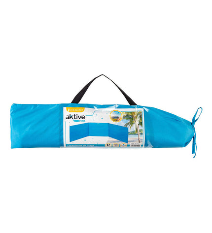 Blue Aktive windscreen for outdoor camping and hiking, measuring 200 x 75 x 84 cm, designed for sport and outdoor activities.