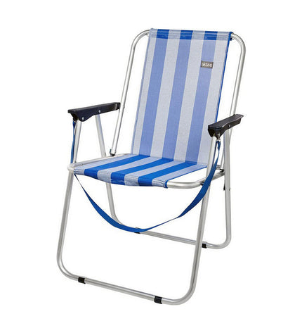 Aktive marine blue strandstoel with white frame, 44x45x76 cm, suitable for outdoor, camping, and outdoor activities.