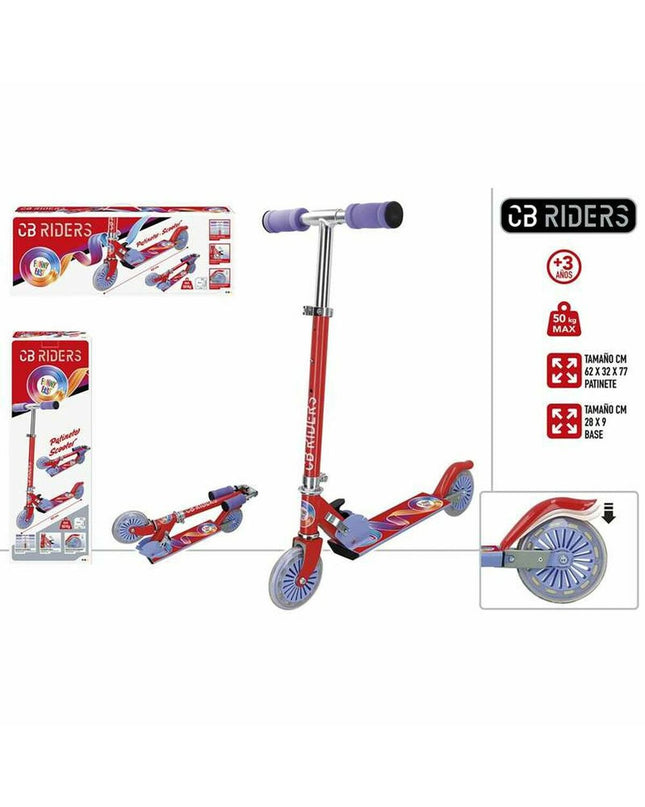 Colorbaby red aluminum scooter handlebar, 77 cm length, for urban mobility and outdoor sport use, with grip details visible.