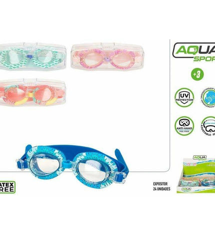 Children's aqua sport swimming goggles by Aqua Sport with silicon seals, suitable for watersports and outdoor water activities.